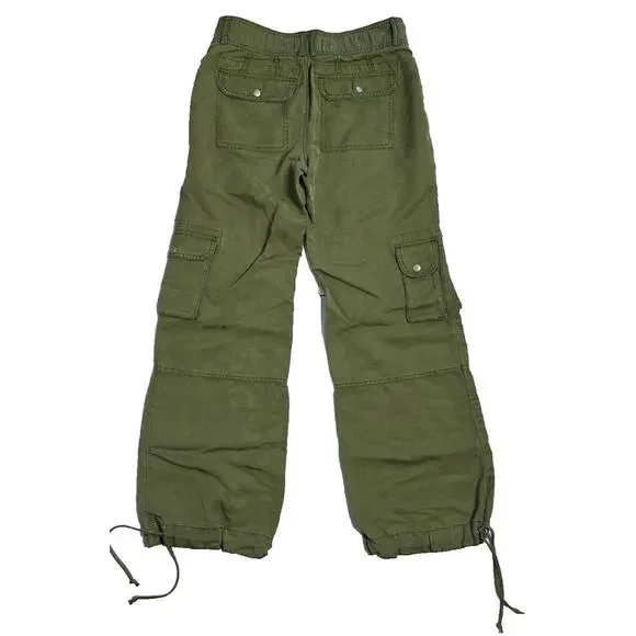 Anthropologie Linen Blend Cargo Utility Jogger Pants Womens 2 Boho Green NWOT - Picture 2 of 7
